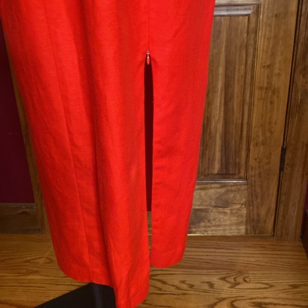 VTG 80s Geary Roark Kamisato Red Linen blend Backless Halter Maxi Dress sz 12 - Picture 7 of 13